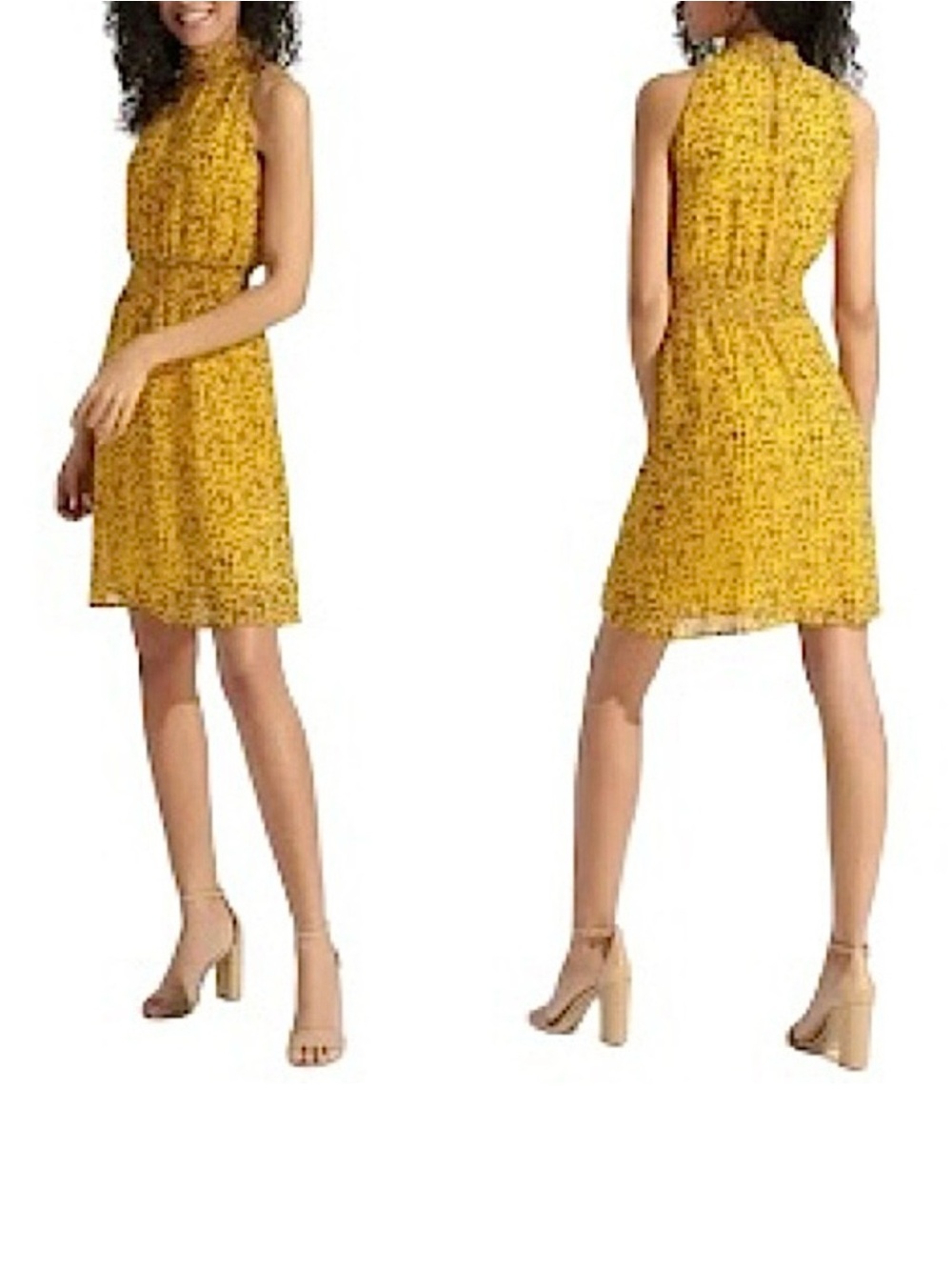 Sam Edelman Halter Neck Smoked Waist Yellow Purple  Lined Sleeveless Dress 8